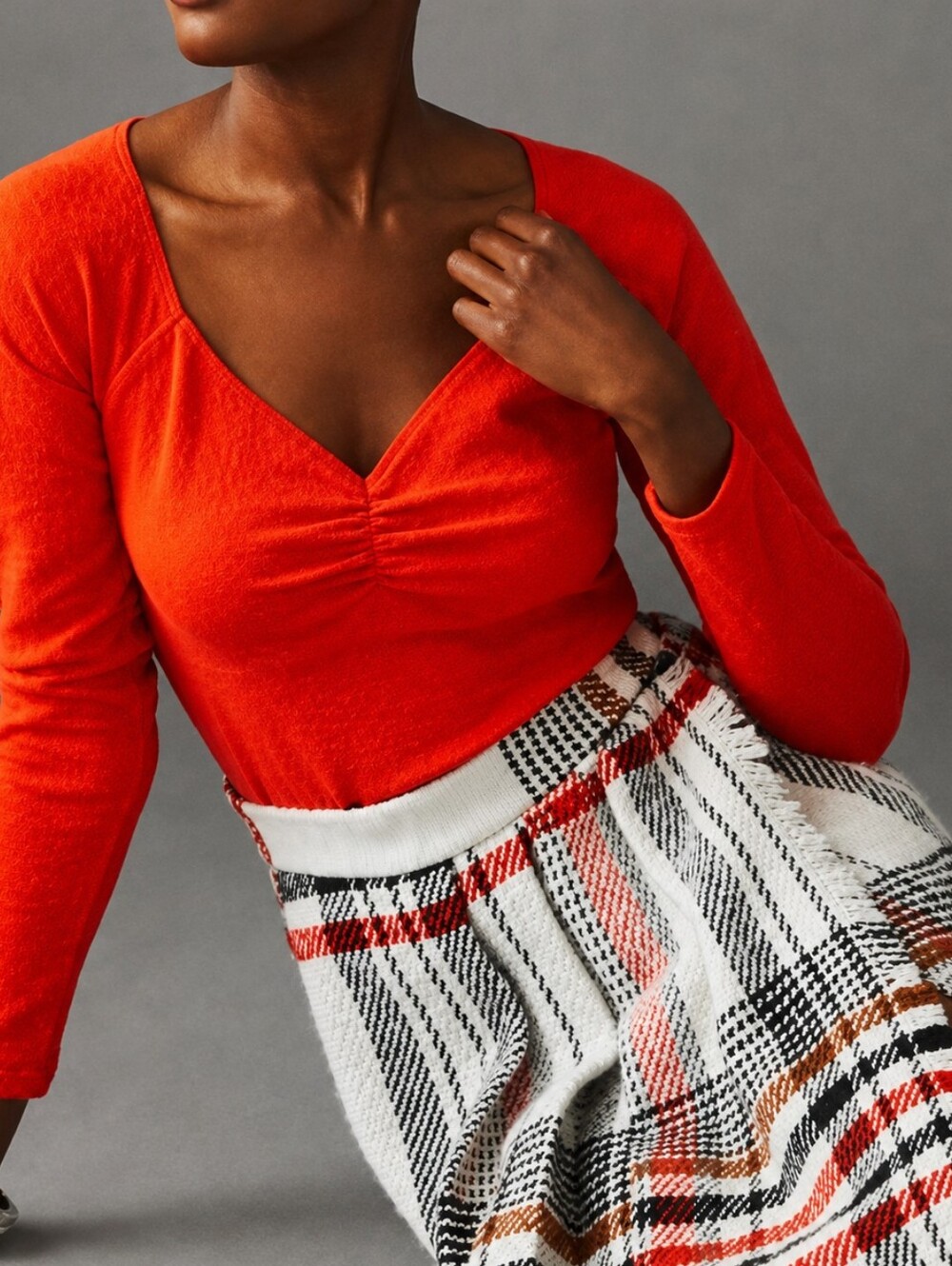 Maeve Bright Orange V-Neck Long Sleeve Top